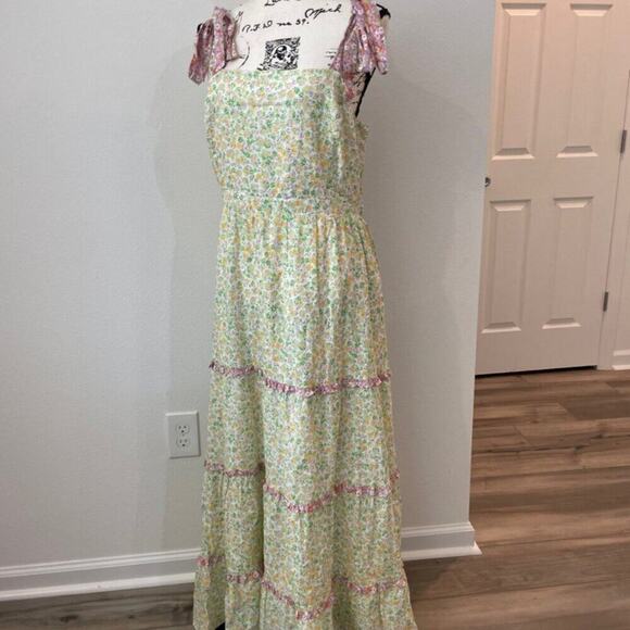 LOST & WANDER MAXI DRESS FLORAL RUFFLES TIERED SZ M BOHO COTTAGECORE - Picture 13 of 16